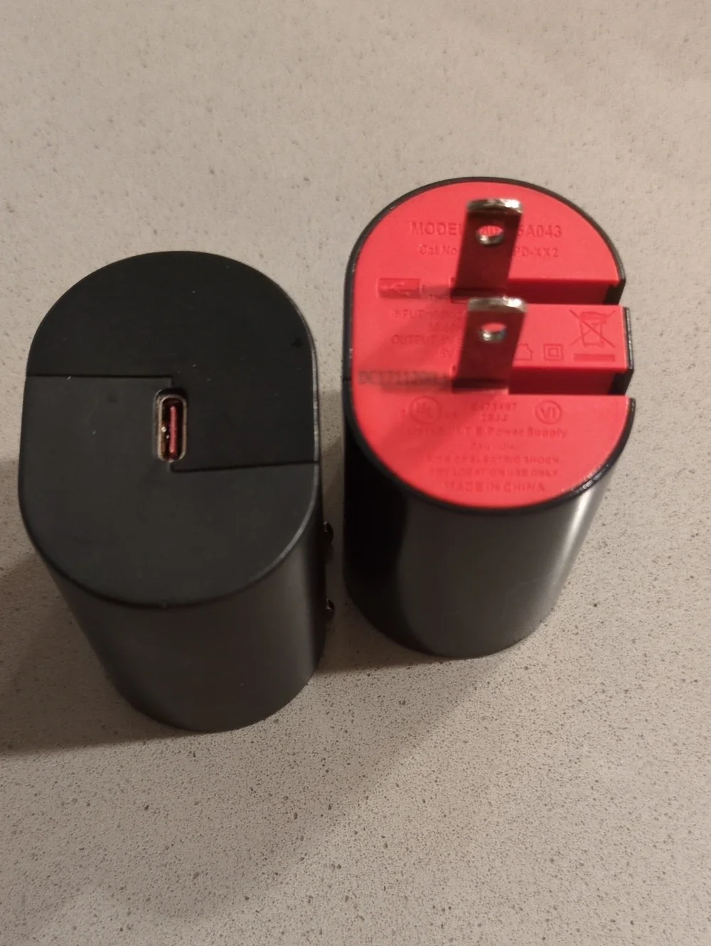 USB-C Wall Charger Adapter - Black with Red Accent